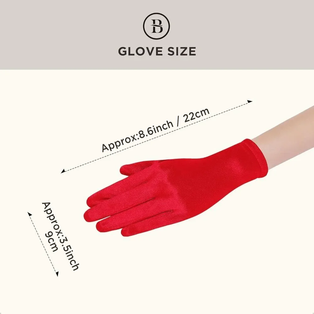 Women's Short Red Satin Silk Gloves Banquet Wedding Party Costume Accessories